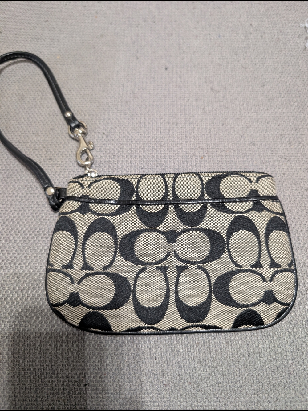 Coach Black and Cream Signature Canvas Wristlet
